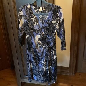 FEMME flowery cache-coeur blue and black dress Size L